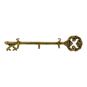 Mid-Century English Victorian Brass Antique Key Motif Wall Hook.
