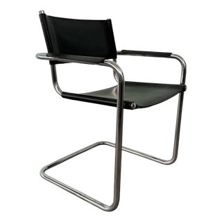 Vintage Italian Chair in Chromed Steel and Black Leather, 1970s For Sale