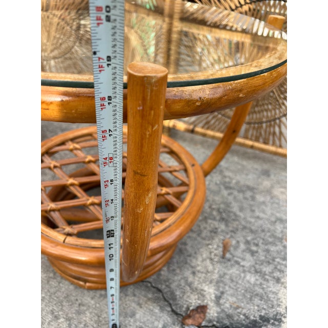 Up for consideration is a beautiful vintage pair of Albini style round bamboo side tables. This would look lovely in your...