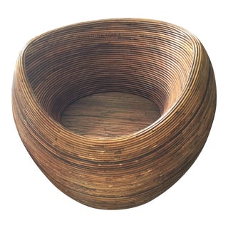 Late 20th Century Vintage Pencil Reed Rattan Barrel Chair For Sale