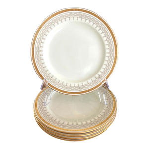 Rare Set of Five Antique Cauldon England Gilt Dinner Plates