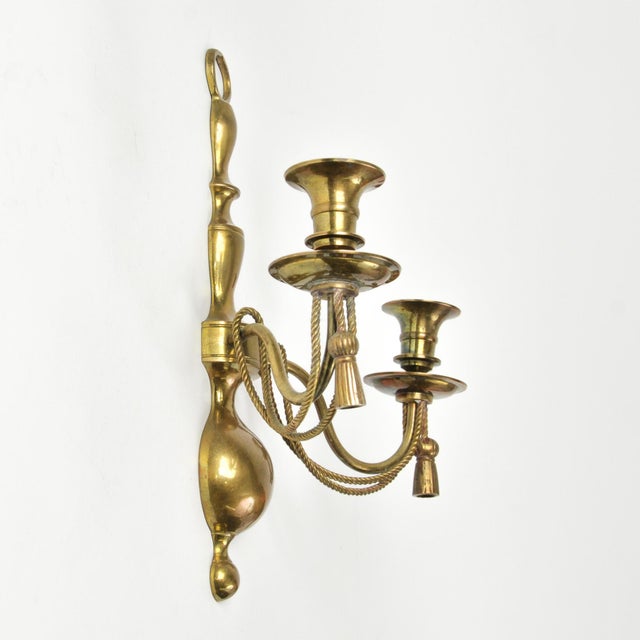 Beautiful vintage solid brass candle sconces with elegant rope and tassel motif. Nicely shaped and detailed, timeless...