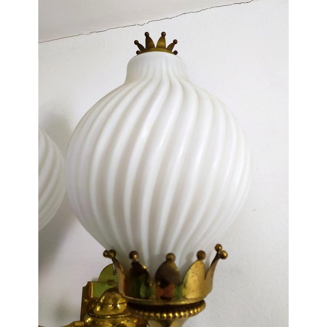 Large Wall Light in Glass and Brass by Angelo Lelli for Arredoluce, 1961 For Sale - Image 3 of 15