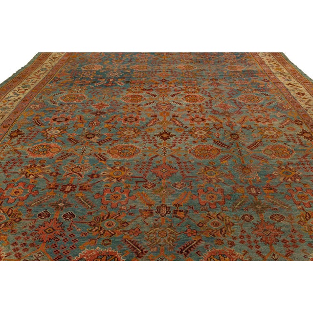 Antique Turkish Oushak Rug - Large Hand-Knotted With Muted Teal & Earth Tones For Sale - Image 10 of 11