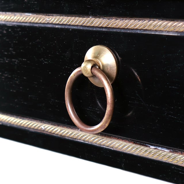 Black Pair of Jansen Style Ebonized Leather Top End Tables With Greek Key Design, 1940 For Sale - Image 8 of 16