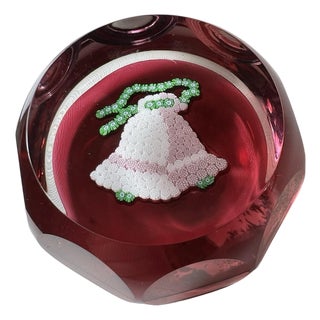 Paperweight Christmas Bells Glass 1977 Signed Vintage Perthshire For Sale