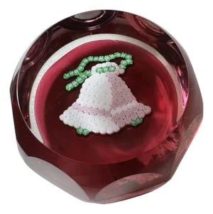 Paperweight Christmas Bells Glass 1977 Signed Vintage Perthshire