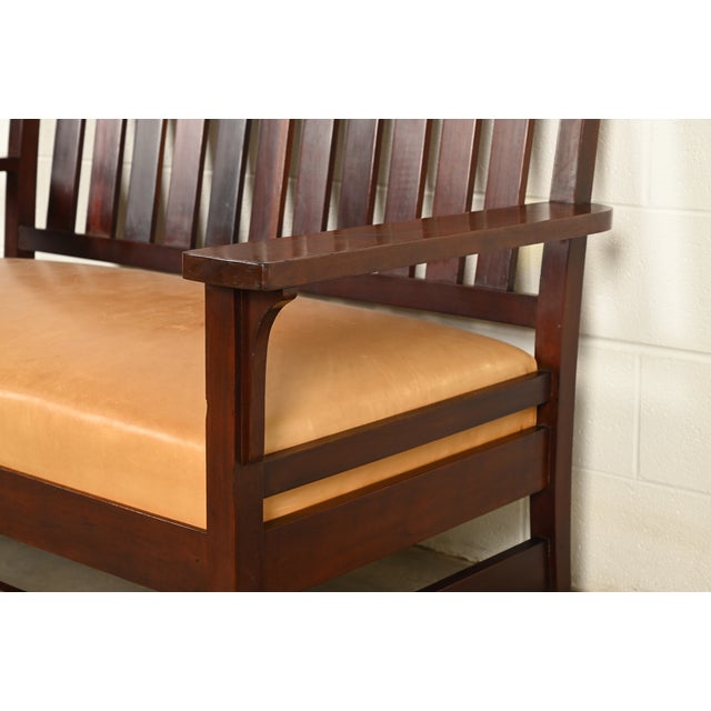 L. & J. G. Stickley Antique Mission Arts & Crafts Onondaga Mahogany Bench or Settle Sofa, Circa 1902 For Sale - Image 9 of 13