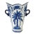 Late 20th Century Tall Blue and White Chinoiserie Palm Tree Scalloped Vase For Sale