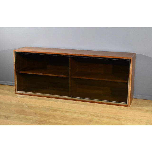 Long Walnut Glass Bookcase, 1960 For Sale - Image 15 of 15