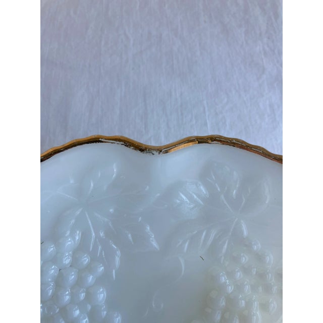 Vintage Anchor Hocking White Milk Glass Grapevine Fruit Bowl Dish with Gold Trim For Sale In New York - Image 6 of 10