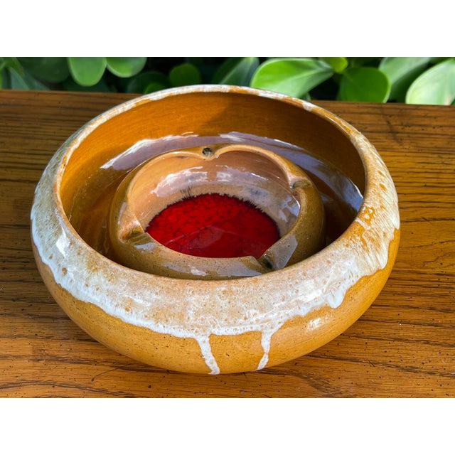 Vintage Studio Pottery Drip Glaze Ashtray Bowl With Red Crystalline Center For Sale - Image 4 of 10