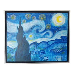 "A Tribute to Van Gogh's Starry Night" Contemporary Post-Impressionist Landscape Painting by Linda McDonough, Framed