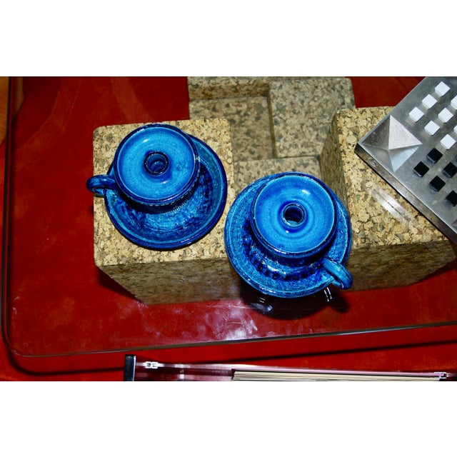 Ceramic Rimini Blue Ceramic Candlesticks by Aldo Londi for Bitossi, Italy, 1960, Set of 2 For Sale - Image 7 of 8