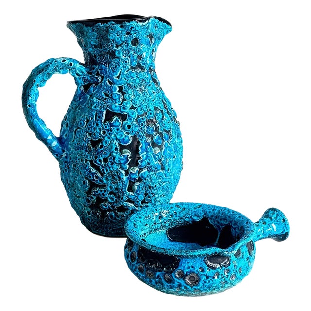 Mid-Century Modern Blue Ceramics by Charles Cart, 1960s, Set of 2 For Sale