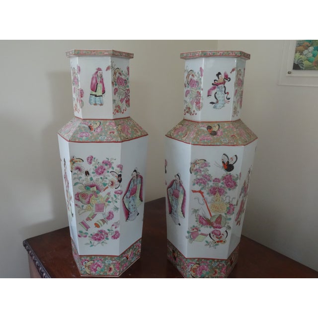 Vintage Chinese Hexagonal Vases- Set of 2 For Sale - Image 11 of 11