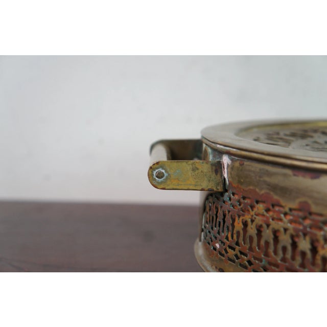Antique French Victorian Reticulated Round Brass Foot Warmer Burner 11" For Sale - Image 9 of 11