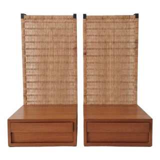 Bedside Tables with Vienna Straw Panels attributed to Hans J. Wegner for Getama, 1950s, Set of 2 For Sale