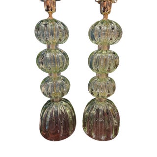 Pair of Murano Green Glass Lamps For Sale