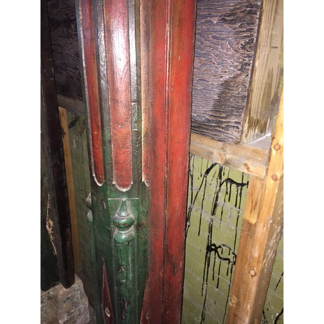 1920s Vintage Painted Carved Wall Mounted Teak Wood Columns- A Pair For Sale - Image 4 of 13