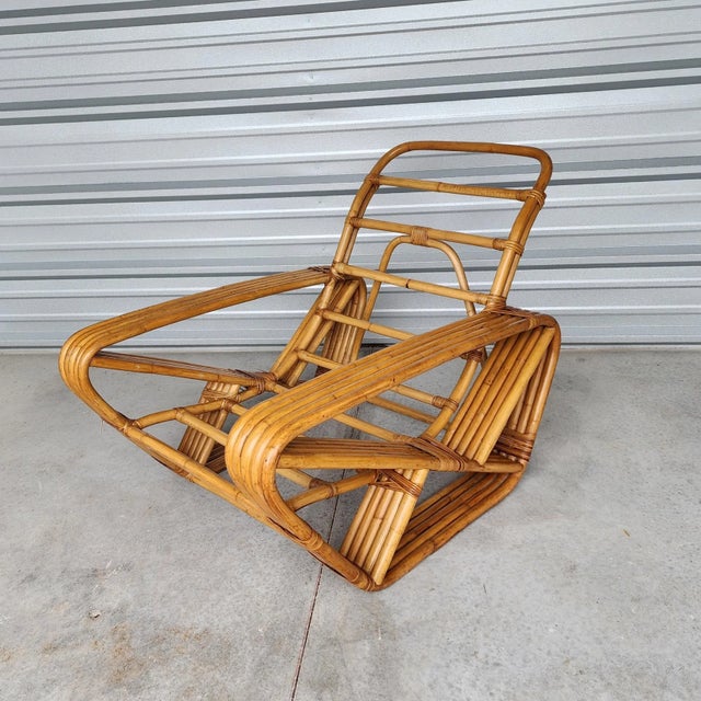 Vintage Paul Frankl Rattan Chaise Lounge Chair With Pretzel Arms- 2 Pieces For Sale - Image 10 of 13