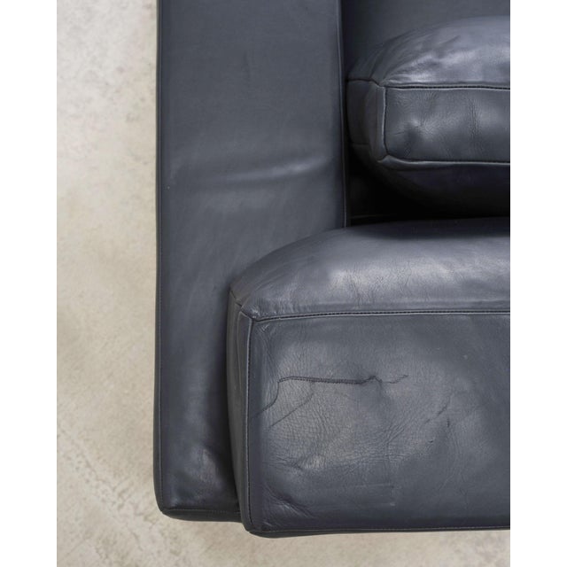 Ralph Lauren Navy Leather Pryce Club Chair With Steel Feet For Sale - Image 11 of 18