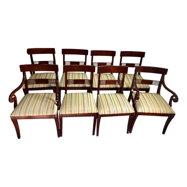 Early 20th Century Set of 8 English Regency Mahogany Dining Chairs, 2 Arm & 6 Side Chairs For Sale