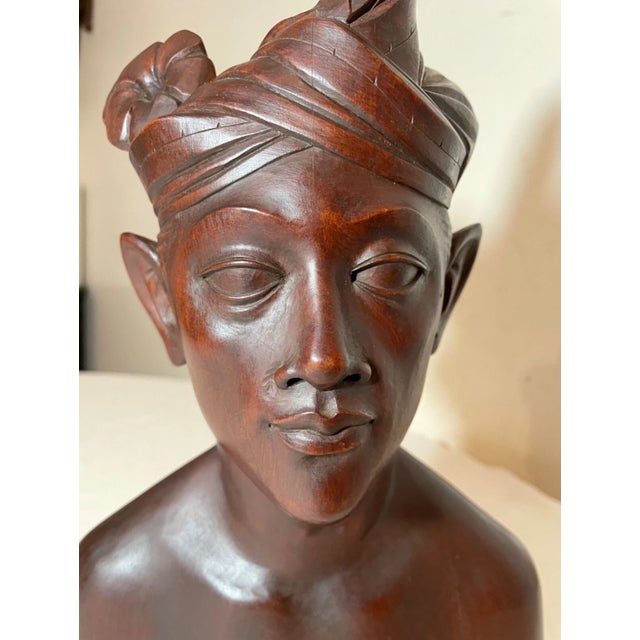 Antique Carved Balinese Indonesian Bali Woman Lady Bust Wood Carving Sculpture For Sale - Image 4 of 12