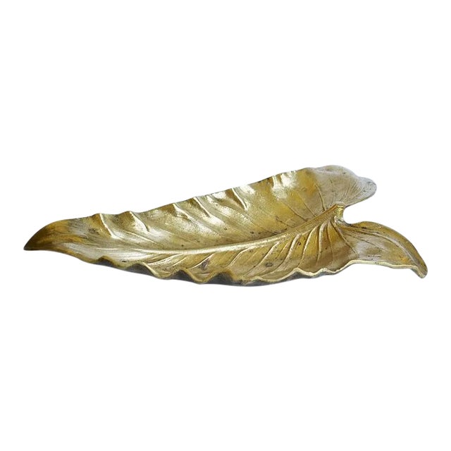 Large 1940s Brass Calla Lily Leaf Decorative Dining Table Tray or Vide Poche For Sale