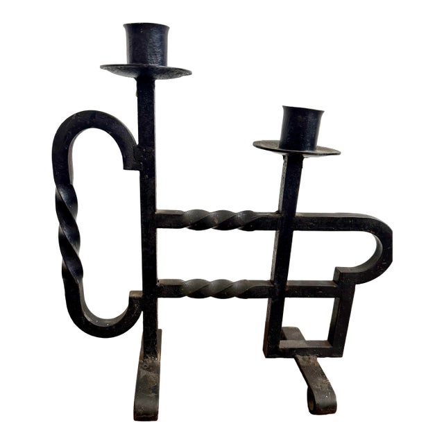 Antique Hand Forged Spanish Revival Wrought Iron Twisted Metal Candle Holder For Sale