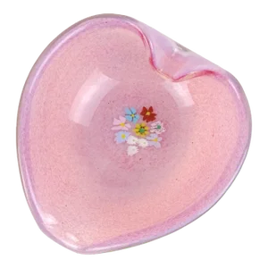 Murano Fratelli Toso Vintage Millefiori Wild Flowers Pink Opalescent Italian Art Glass Heart Bowl