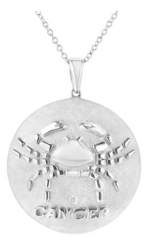 .925 Sterling Silver Diamond Accent Cancer Zodiac Design 18" Pendant Necklace Medallion