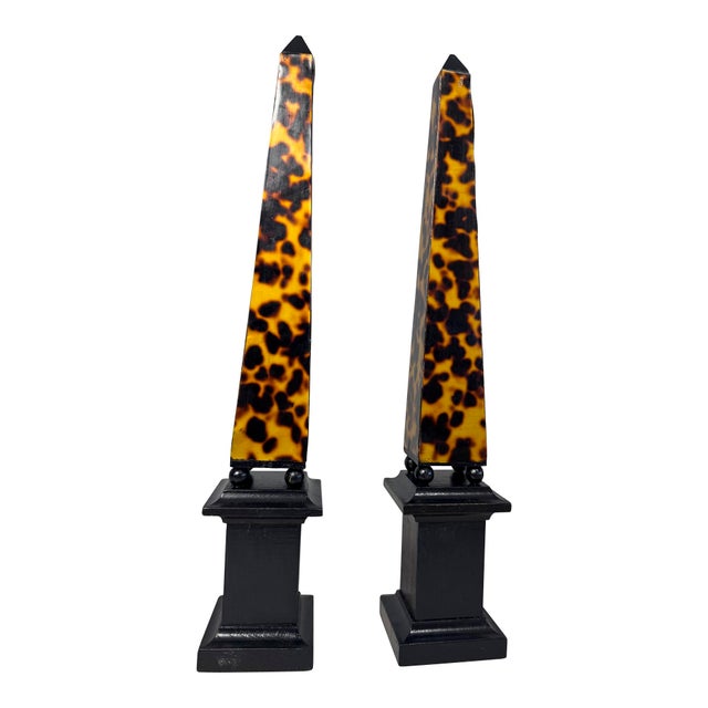 Transitional Collection of Faux Tortoise Shell Obelisks and Paper Machè Decorative Sphere For Sale - Image 3 of 18