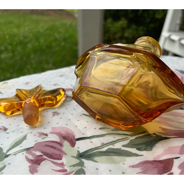 Glass 1930s Art Deco Czech Bohemian Cut Amber Glass Dresser/ Vanity Set - 3 Piece Set For Sale - Image 7 of 10