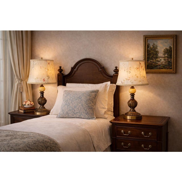 1960s Vintage Urn-Form Table Lamps With Original Hand-Painted Floral Silk Shades - a Pair For Sale - Image 5 of 7