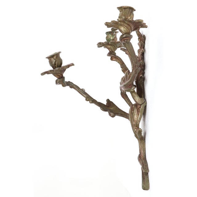 Pair of Antique Louis XV Foliate Bronze Candle Wall Sconces For Sale - Image 9 of 10
