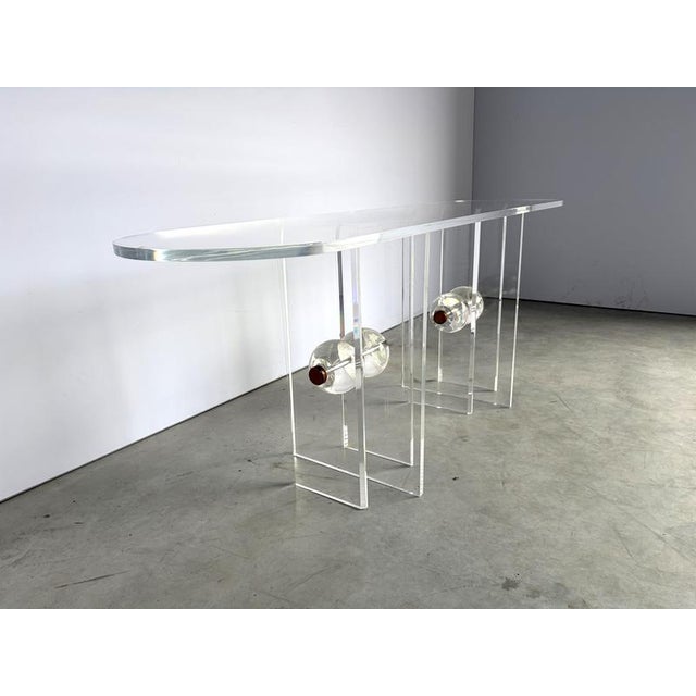 Brass and Acrylic Glass Console Table, 1970s For Sale - Image 9 of 13