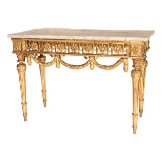 Antique Continental Louis XVI Style Gilt Wood Marble Top Console Table For Sale