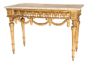 Antique Continental Louis XVI Style Gilt Wood Marble Top Console Table