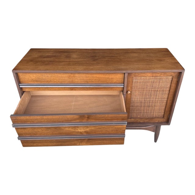 Mid-Century Modern Walnut & Rattan Cabinet – Restored Danish Modern Credenza For Sale In Los Angeles - Image 6 of 11