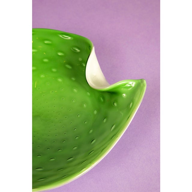 1950s 1950's Two Tone Mint Green Murano Controlled Bubble Glass Catchall For Sale - Image 5 of 6