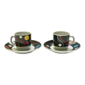 Abstract Demitasse Coffee Cups & Saucers- 4 Pieces