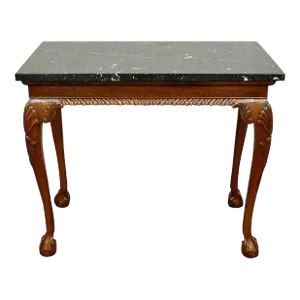 Late 20th Century Vintage Carved Mahogany Chippendale Style Ball and Claw Marble Top Console Table