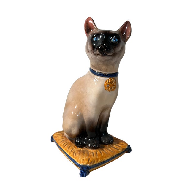 1960s 1960s Majolica Seal Point Cat Figurine For Sale - Image 5 of 5