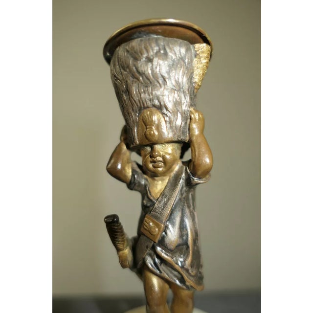 19thc French Antique Louis XVI Polychromed Bronze Military Cherub Candle Holders a - Pair For Sale - Image 10 of 12