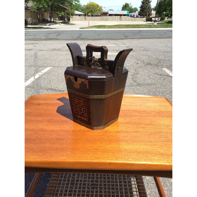 Mid-Century Modern Early 20th Century Mid-Century Modern Hand-Carved Teapot Caddy With Brass Hardware For Sale - Image 3 of 12