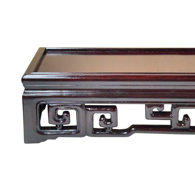 Dark Brown Stained Oriental Geometric Rectangular Display Table Stand For Sale - Image 10 of 12