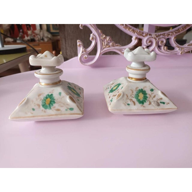 Antique French Hand Painted Porcelain Perfume Bottles, Set of 2 For Sale - Image 3 of 14