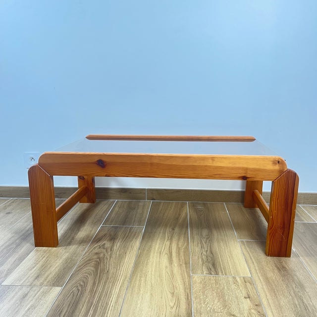 Coffee Table in Pine with Smoked Glass Top, 1970s For Sale - Image 4 of 18