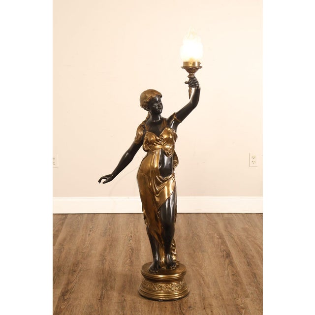 Late 20th Century Neoclassical Style Pair Of Bronze Figural Torchere Floor Lamps For Sale - Image 4 of 18